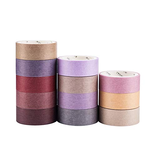 YUBBAEX 12 Rolls Washi Tape Set Natural Color Decorative Tapes for Arts, DIY Crafts, Journals, Planners, Scrapbook, Wrapping Wide -Salty Morandi- (Morandi, 15mm x 12Rolls) - color: Morandi, size: 15mm x 12Rolls