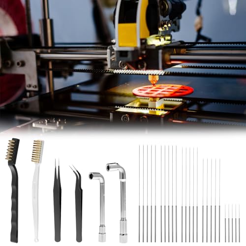 QWORK 26Pcs 3D Printer Nozzle Maintenance Kit - Wrenches, Pins & Brushes
