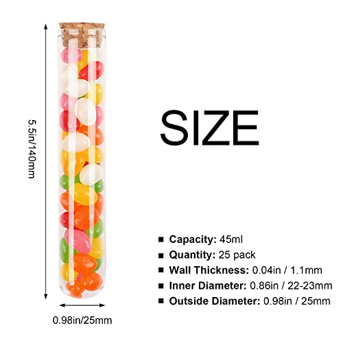 25pcs 50ml Glass Test Tubes with Cork Stoppers 25x140mm
