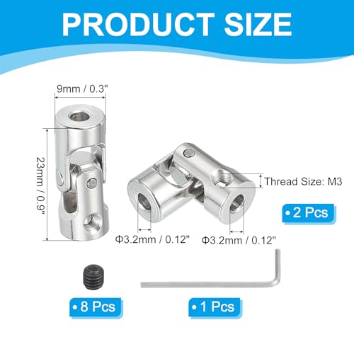 PATIKIL Rotatable Universal Steering Shaft 3.2mm to 3.2mm Inner Dia, 4 Pcs U Joint Shaft Coupling U Joints Coupler Connector Accessories with M3 Screws for Motor Model Robots - size: 3.2mm to 3.2mm