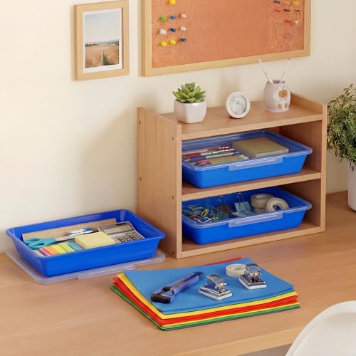 Tinlade 12 Pcs Classroom Paper Storage Bins with Lids, Blue, 13x10in - color: Blue