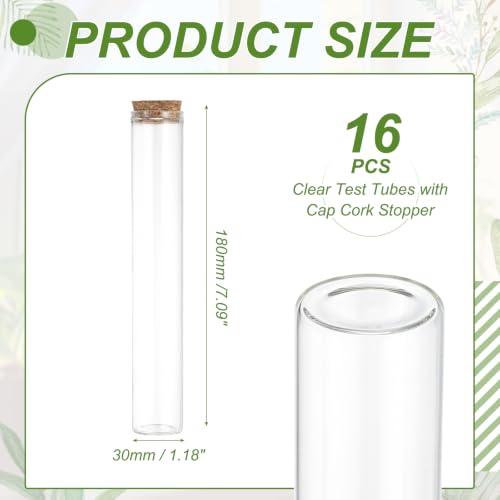 PATIKIL 100ml Glass Test Tubes with Caps Cork Stopper, 16 Pcs, 30x180MM - size: 100ml