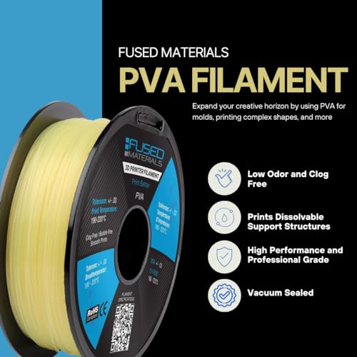 Fused Materials PVA Filament 1.75mm – Water-Soluble Support Material for 3D Printing – Compatible with Bambu Lab, Polymaker, Overture, and More – Works with PLA, PETG, Nylon, ABS – Clear & Transparent - color: Clear, 1.75mm, 1kg