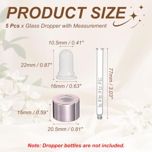 PATIKIL Glass Eye Dropper, 5 Pcs Droppers Liquids Closure Top with Measurement mark for 30ml(1oz) Glass Bottles Liquids Essential Oils Dispenser Perfume Storage Lab, White/Pink Top - color: White/Pink Top, size: 1oz