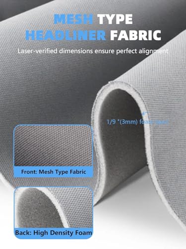 Gray Headliner Fabric Mesh Type - 96" L × 60" W Auto Head Liners, Mesh Type Tube Packaging with Foam Backing for Cars, Trucks, SUVs, RVs, Boats - Home Repair/DIY Headliner Material - color: Ash Gray, size: 96"L×60"W