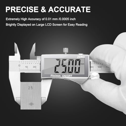 Preciva Digital Caliper, Electronic Stainless Steel Caliper Measuring Tool, Micrometer Calipers with Large LCD Screen, Switch from Inch Metric Fraction, Auto-Off Feature (6INCH/150MM) (White) - color: White