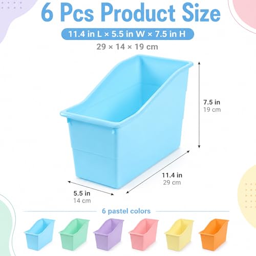 CHUNNIN 6 Pack Pastel Magazine Holder Book Bins for Classroom Durable Book Binder Organizer Stackable Plastic Magazine File Holder Folder Storage Caddy for School Office Library Home School Supplies