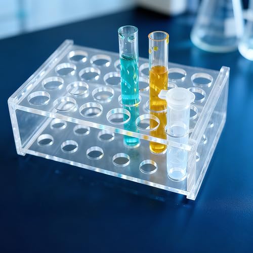 Acrylic Test Tube Rack Holder, 24 Sockets for 5/9”OD Tube Centrifuge Tube Holder Plastic Stand for Labortory Holder Lab Test Tube Transparent(5ml,24 Sockets)