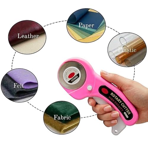 45mm Rotary Cutter with 5 Extra Replacement Blades – Multipurpose Rolling Cutting Tool for Fabric, Leather, Paper, Vinyl, Cardboard, Quilting, Sewing & DIY Craft Projects