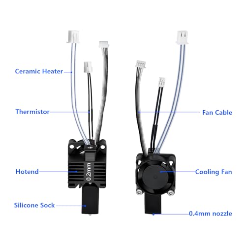 0.2mm X1 X1C Hotend Complete Kit, Full Assembly Hot End Print Head with Ceramic Heater, Thermistor, Cooling Fan, 0.2mm Hardened Steel Nozzle, Hotend Replacement for Bambu Lab X1/X1C 3D Printer - color: X1 Series, size: 0.2mm