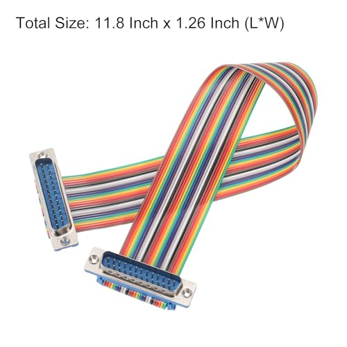 MECCANIXITY 4 Pcs IDC Rainbow Wire Flat Ribbon Cable DB25 Male to DB25 Male 11.8 Inch Length 2.54mm Pitch Breadboard Jumper Wires for Electronic Projects - size: 11.8 Inch, style: DB25 Male to DB25 Male