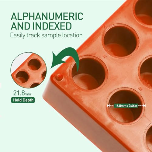 ALWSCI Vial Rack for 4 ml Orange Autosampler Vial Rack Holder, 50-Well, Hole Diameter: 15mm, Hole Depth: 22 mm, Stackable Vial Racks, Lab Vials Racks - color: orange