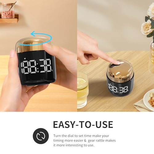 Kitchen Timer, 360 Rotate, Countup/Countdown, LED, Volume - color: Gold