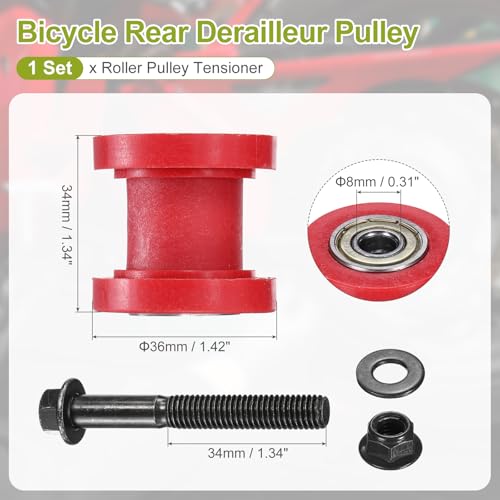 PATIKIL 8mm Grooved Roller Pulley Tensioner Chain Roller Pulley Mini Red - color: Red