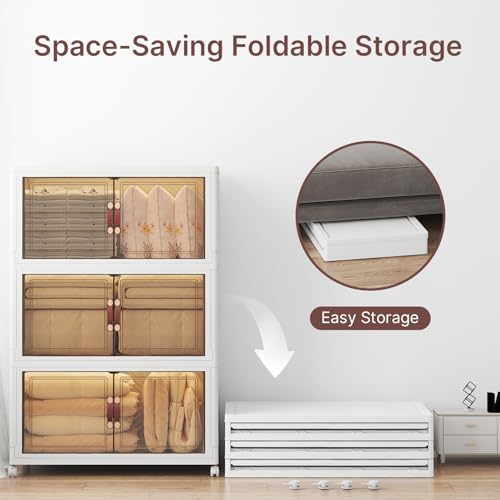 UAMFURI Stackable Storage Bins, 525QT Collapsible Drawers with 1 Lid - color: White-175QT, size: 3Pack with 1 top lid