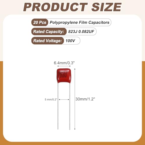 MECCANIXITY Capacitors Kit CBB21/CBB22 100V 823J 0.082UF Red 20 PCS - style: 100V 823J 0.082UF
