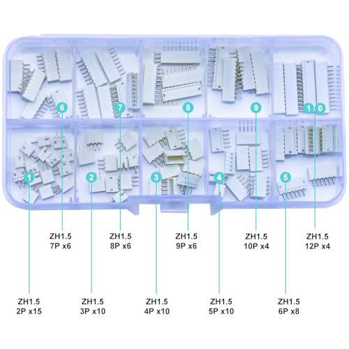 JST Connector Kit, ZH1.5 DIP Header Jst 1.5mm Pitch IC Socket Plugs Adapter, JST-ZH 2/3/4/5/6/7/8/9/10/12Pin DIP Header Through Hole Mounting Top Type Vertical Header (ZH1.5-DIP-Ver) - size: JST-1.5MM-ZH-DIP-Vertical Header