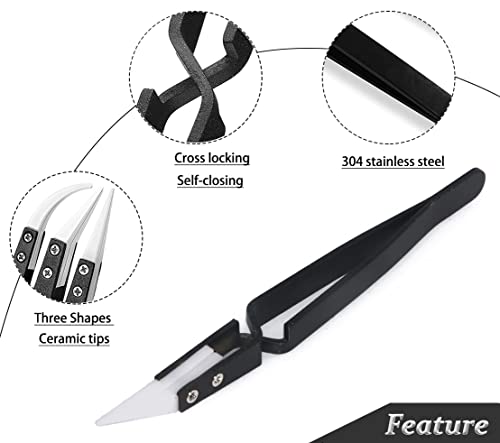 3pcs Stainless Steel Anti-Static Ceramic Solder Tweezers