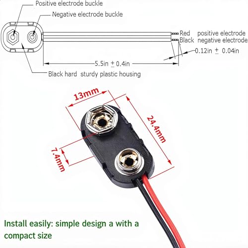 BBTO 20 Pack 9v Battery Connector I Type 9v Battery Connector Clip Long Cable Connection Hard Plastic Housing for Student Experiments, DIY Projects, and Electronic Equipment