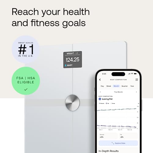 WITHINGS Body Smart - Accurate Scale for Body Weight and Fat Percentage, Body Composition Wi-Fi and Bluetooth Weight Scale, Baby Weight Scale, Smart Scale Apple Health Compatible, Bathroom Scale - color: White