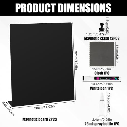 2 Pack Magnetic Bulletin Board Set, Magnetic Display Board, Small Desktop Magnet Stand, Contains Pen & 12 Magnet Clasps, for Home, School, Kitchen, Office Notice Display 12.6×11×2.6 inches