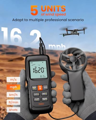 Split Anemometer with Data Storage for HVAC Drone Sailing Hunting - color: Black