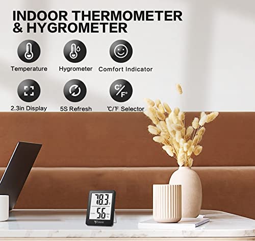 DOQAUS 2 Pack Digital Hygrometer Indoor Thermometer Humidity Meter - color: Black, size: 2 Pack