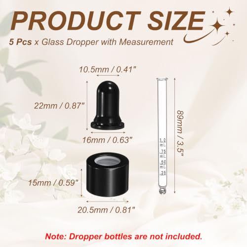PATIKIL Glass Eye Dropper, 5 Pcs Droppers Liquids Closure Top with Measurement mark for 50ml(1.7oz) Glass Bottles Liquids Essential Oils Dispenser Perfume Storage Lab, Black/Black Top - color: Black/Black Top, size: 1.7oz
