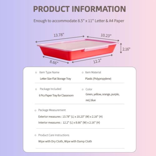 6 Pack Turn in Bins, A4 Letter Size Flat Storage Trays with Lid, Rainbow - color: Rainbow