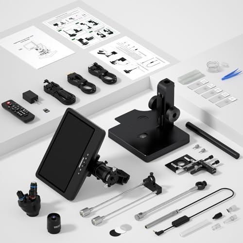 Andonstar AD269S 20X-5000X HDMI Digital Microscope, 5 Lens 2160P UHD Video - style: AD269S-10"+ Endoscope Kit+ Metal Biological Stand