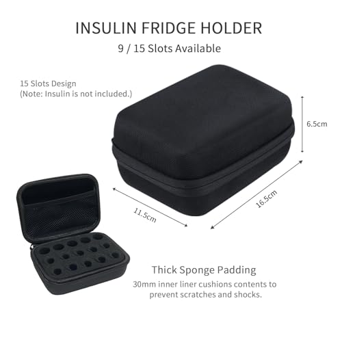 Insulin Vial Case for Travel, Fits 10ml/3ml Bottles, Hard Shell Insulin Bottle Storage Organizer with Foam Slots & Mesh Pocket, Diabetic Supplies Organizer for Home and On-the-Go (15 Slots) - size: 15 slots