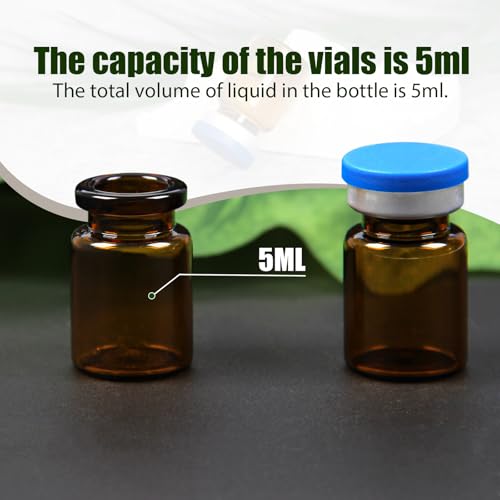 100 Pack 5ml Amber Glass Vials with Caps – 1.5 Dram Lab Headspace Vials - color: Amber Vial Blue Cap, size: 5ml