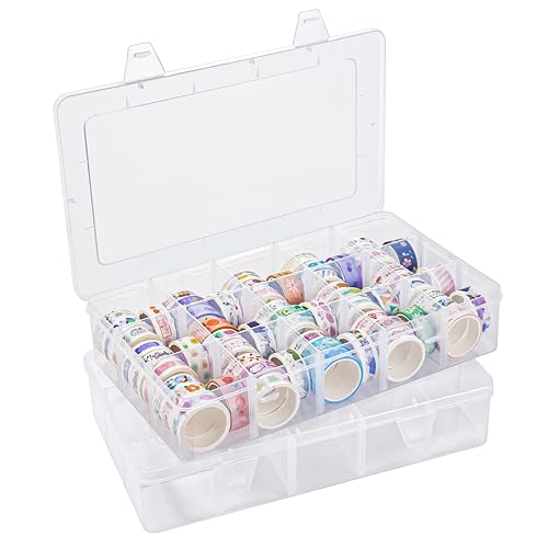 Bead Plastic Storage Organizer Box 2 Pack 15 Grids Adjustable Dividers - color: Clear-15 Grids*2