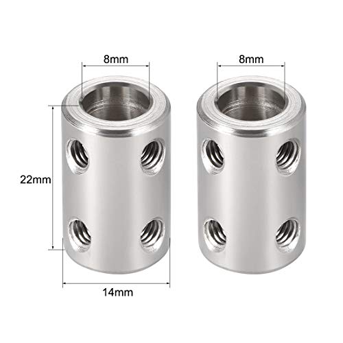 uxcell 8mm to 8mm Bore Rigid Coupling Set Screw L22XD14 45# steel,Shaft Coupler Connector for 3D Printers, Motor Accessories