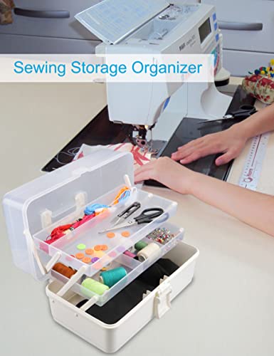 3 Layer Multipurpose Storage Box White Tackle Box Organizer - Craft Organizer with Handle, Portable Art Supplies Case, Medicine First Aid Box, Sewing & Tool Organizer with Divided Trays