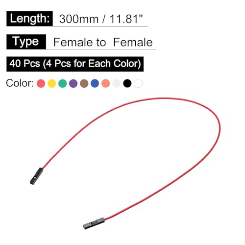 Generic Female to Female 1Pin Breadboard Jumper Wire 2.54mm Pitch Ribbon Cable 30cm Long Electronics Breadboard Ribbon Cables for Breadboard Electronic Projects Pack of 40