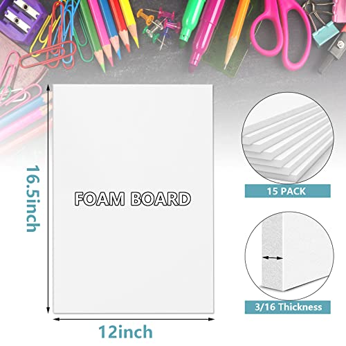 15 Pack White Foam Board 12" x 16.5",3/16" Thick Foam Core Board - size: 12x16.5inch-15pcs