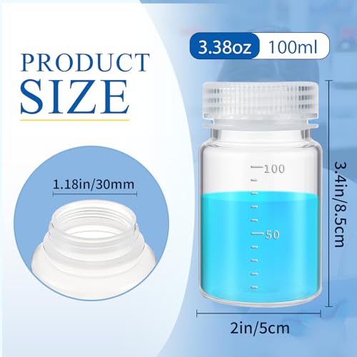 Tatuo 12 Pcs Plastic Sample Bottles with Screw Cap, Liquid Containers with Lid for Lab Reagent Sample Medicine Pill Water Storage, Travel Bottles(Clear,3oz 100ml,Wide Mouth-white Scale) - color: Clear, size: 3 oz 100 ml, style: Wide Mouth-white Scale