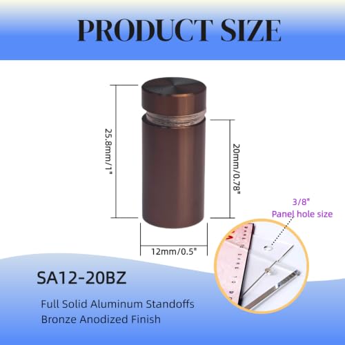 Pack of 12, Aluminum Standoff Screws, Wall Sign Standoff Mounting Hardware Advertising Glass Standoff Nail for Hanging Acrylic Picture Frame (12, Bronze, 1/2" x 3/4") - color: Bronze, size: 1/2" x 3/4"