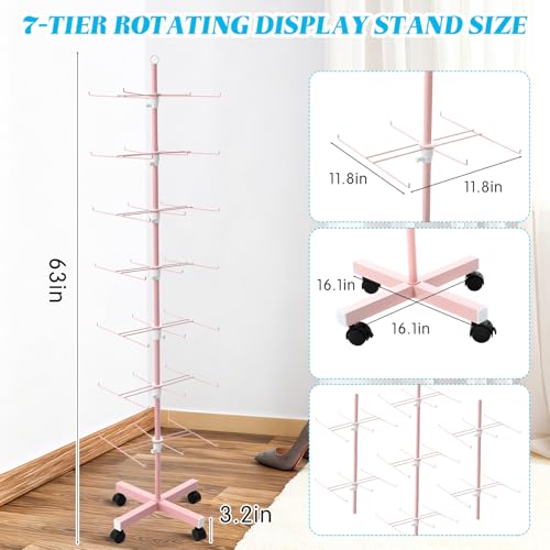Ripeng 2 Pcs 7-tier Rotating Retail Display Stand with Wheels, Pink - color: Pink, size: 7 Tier