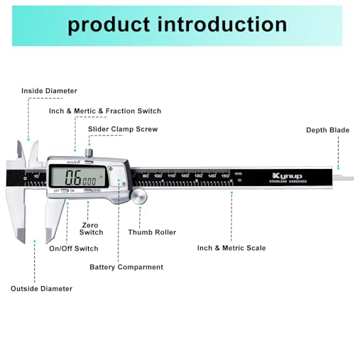 Kynup Digital Caliper, Caliper Measuring Tool, Micrometer, Full Turn Off - color: Black, size: 6 Inch