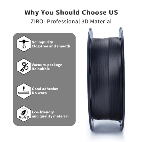 ZIRO Carbon Fiber PLA Filament 1.75mm, Reinforced 0.8KG Spool, Black - color: Cf-black