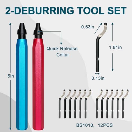 2 Pack Deburring Tool Set + 12 BS1010 Steel Blades, 3D Printing Deburring Tools, Suitable for Metal, Resin, Copper, Plastic, PVC Pipes, and 3D Printed Edge Deburring Reamers