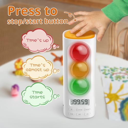 Digital Traffic Light Timer, Custom Countdown, ADHD Tool, Volume & 4 Rings - color: White