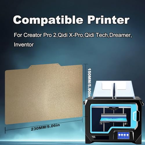 230x150mm Gold PEI Build Plate for Creator Pro 2/Qidi X-Pro/Qidi Tech/Dreamer/Inventor, Double Sided Textured PEI Flexible Spring Steel Platform Heated Printing Bed for 3D Printer - size: 230x150mm