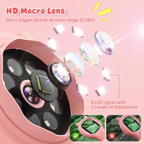 Kids Microscope, 500X Digital Magnifying Glass, Explore STEM Toy, Pink - color: Pink, size: 1 Pcs