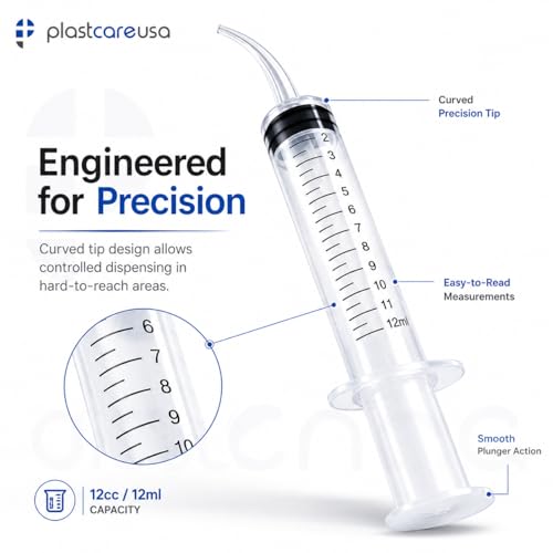 10 Disposable Curved Tip 12ml Dental Oral Dispensing 12cc Syringes (with Measurements) for Dental, Pets, Liquid
