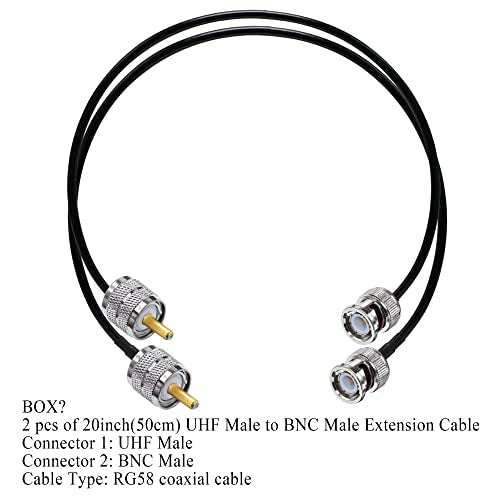 TUOLNK BNC to UHF Jumper Cable RG58-20inch(50cm) Low Loss for CB Radio PL259 SO239 Male Extension Cable - 2Pcs - size: 1.64ft-2pcs