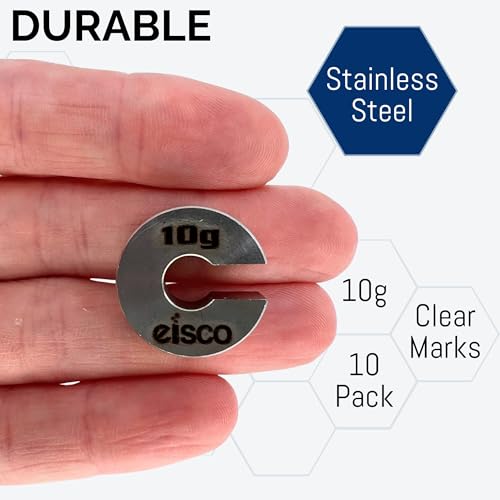 Eisco Labs 10g Stainless Steel Slotted Mass – Durable Precision Weight with 5/8" Outer Diameter, Slotted Design for Lab, Physics & Educational Use, Pack of 10