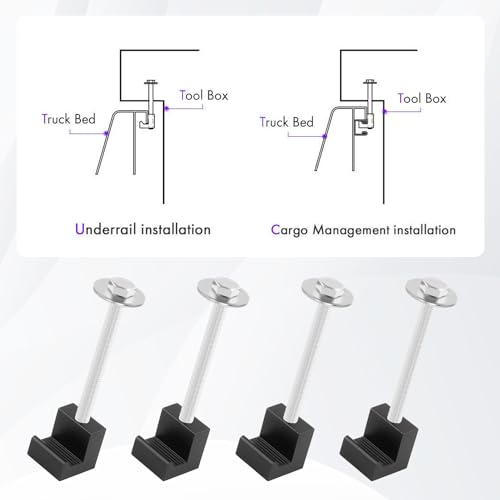 4PCS Truck Tool Box Mounting Kit,Aluminum Alloy Tool Box Mount J Hook Crossover Tie Downs,Universal Truck Accessories Pickup Toolbox Rail Mounting Kit for Fix Tool Boxes (Black)